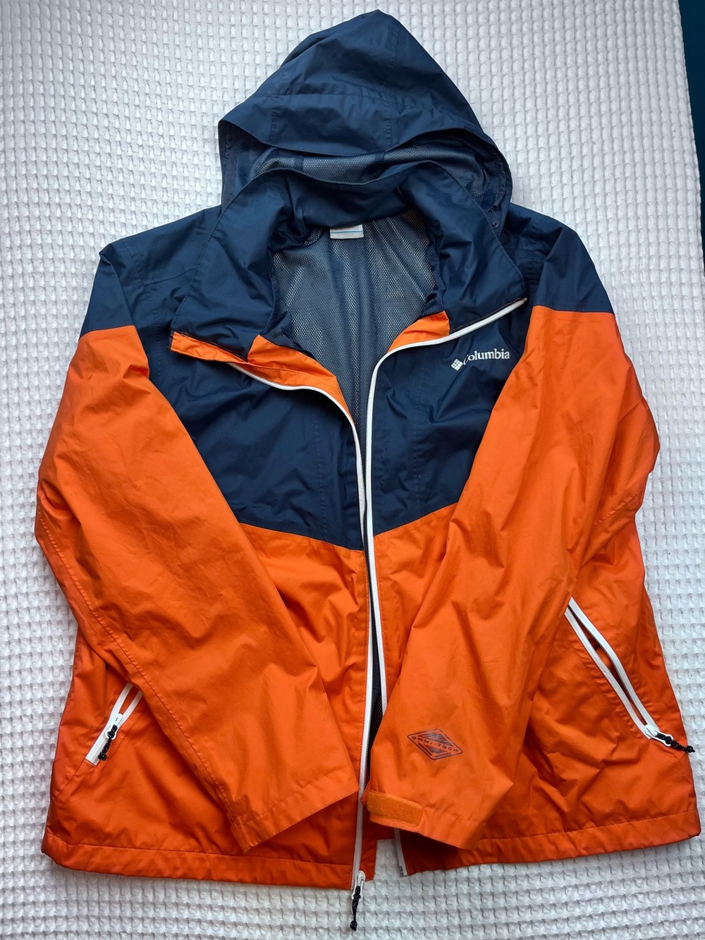 Columbia Men’s XXL Navy & Orange Colorblock Hooded Windbreaker Jacket - Picture 4 of 7